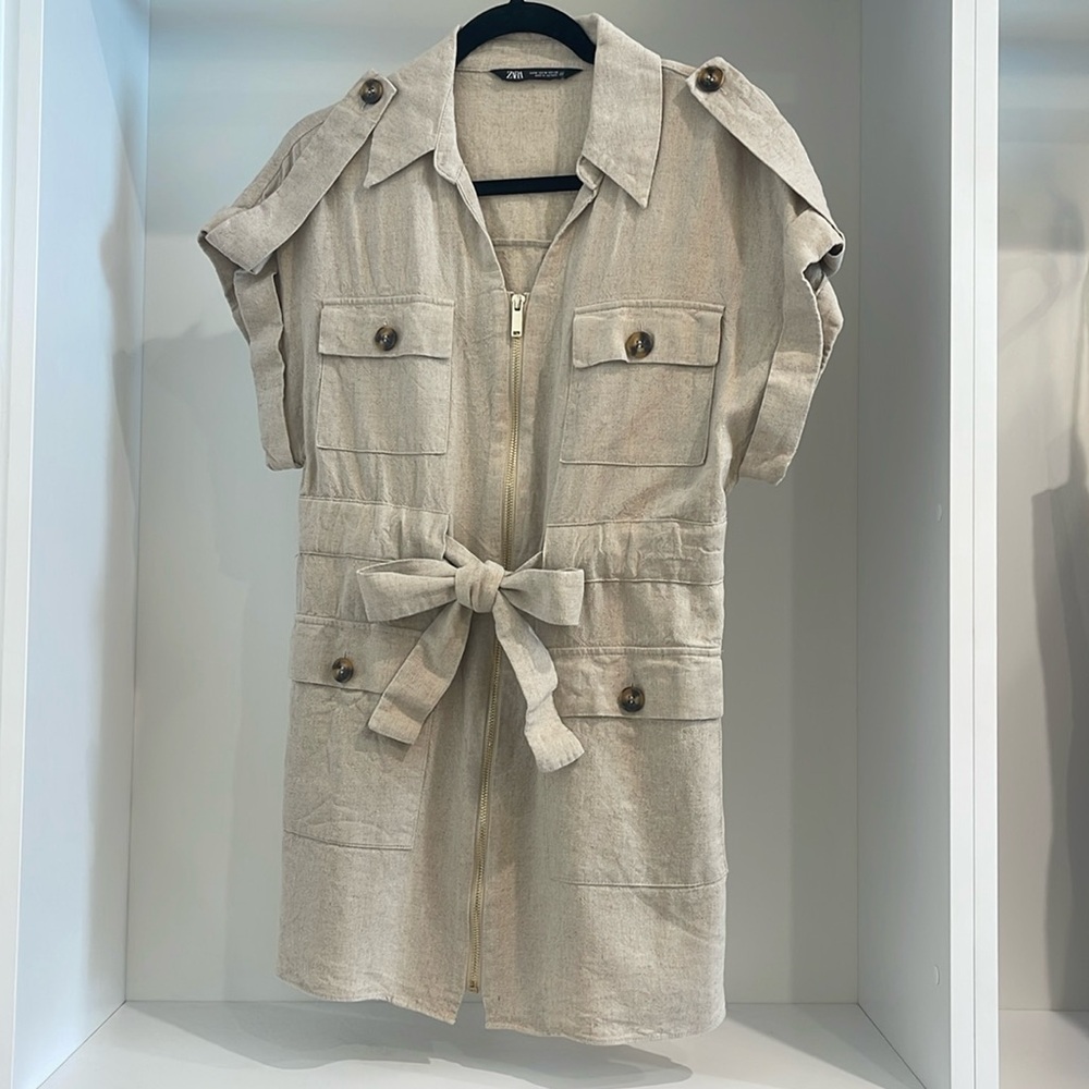 Zara Zip Down Dress with Buttoned Utility Pockets